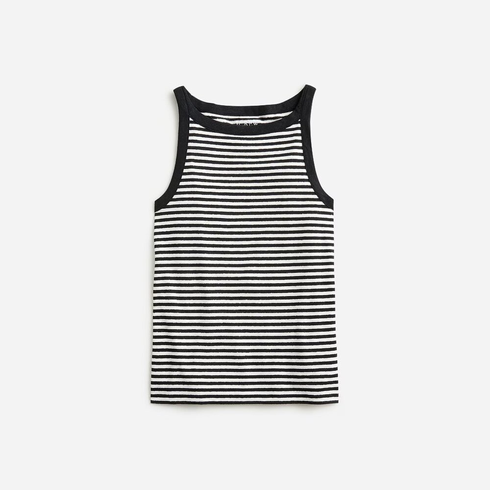 NWT J Crew High-neck tank top in striped stretch linen blend